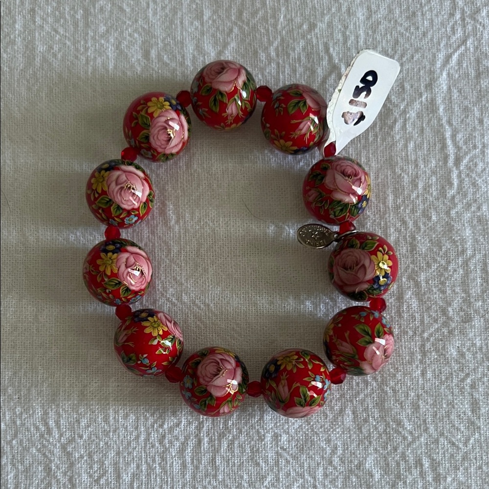 Tarina Tarantino Red Chinoiserie Floral Bracelet